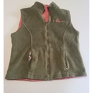 Ruff Hewn Vest Women's Med Olive Green Pink Reversible Fleece  Full‎ Zip Pockets